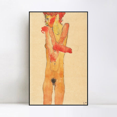 INVIN ART Framed Canvas Giclee Print Nude Woman by Egon Schiele Wall Art Living Room Home Office Decorations