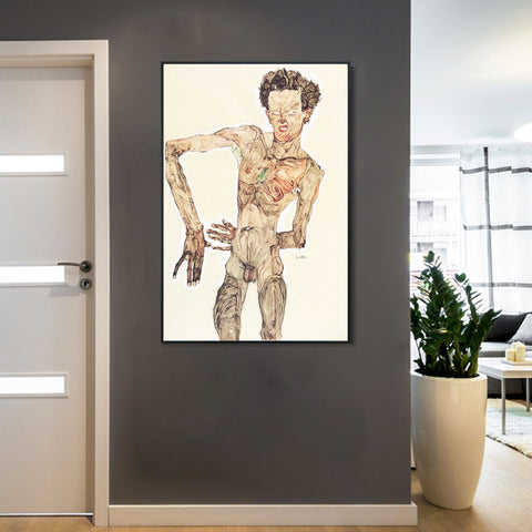 INVIN ART Framed Canvas Giclee Print Nude Man by Egon Schiele Wall Art Living Room Home Office Decorations