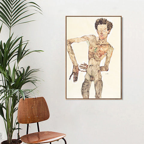 INVIN ART Framed Canvas Giclee Print Nude Man by Egon Schiele Wall Art Living Room Home Office Decorations