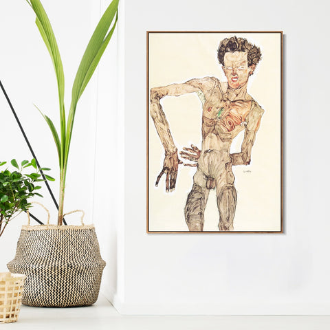 INVIN ART Framed Canvas Giclee Print Nude Man by Egon Schiele Wall Art Living Room Home Office Decorations