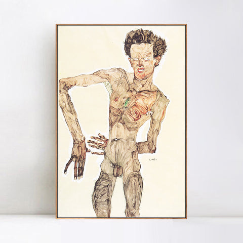INVIN ART Framed Canvas Giclee Print Nude Man by Egon Schiele Wall Art Living Room Home Office Decorations
