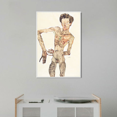 INVIN ART Framed Canvas Giclee Print Nude Man by Egon Schiele Wall Art Living Room Home Office Decorations