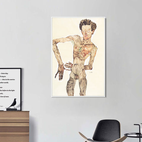INVIN ART Framed Canvas Giclee Print Nude Man by Egon Schiele Wall Art Living Room Home Office Decorations
