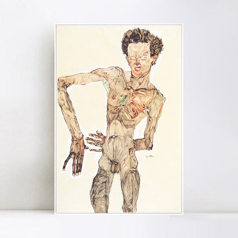 INVIN ART Framed Canvas Giclee Print Nude Man by Egon Schiele Wall Art Living Room Home Office Decorations