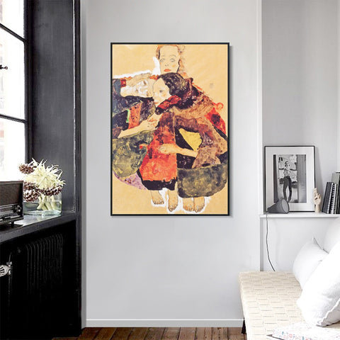 INVIN ART Framed Canvas Giclee Print the family by Egon Schiele Wall Art Living Room Home Office Decorations