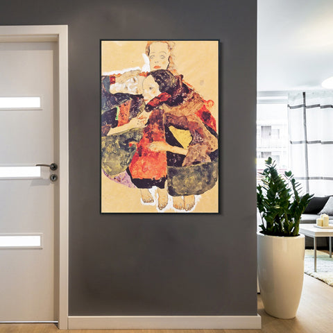 INVIN ART Framed Canvas Giclee Print the family by Egon Schiele Wall Art Living Room Home Office Decorations