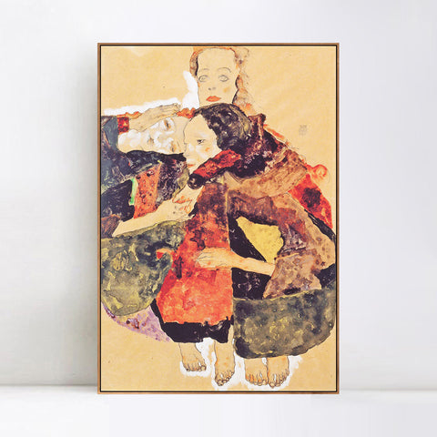INVIN ART Framed Canvas Giclee Print the family by Egon Schiele Wall Art Living Room Home Office Decorations
