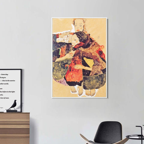 INVIN ART Framed Canvas Giclee Print the family by Egon Schiele Wall Art Living Room Home Office Decorations