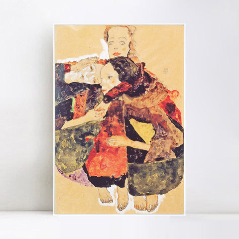 INVIN ART Framed Canvas Giclee Print the family by Egon Schiele Wall Art Living Room Home Office Decorations