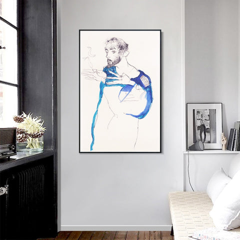 INVIN ART Framed Canvas Giclee Print The man and fish by Egon Schiele Wall Art Living Room Home Office Decorations