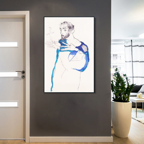 INVIN ART Framed Canvas Giclee Print The man and fish by Egon Schiele Wall Art Living Room Home Office Decorations