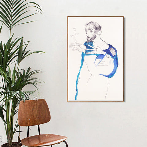 INVIN ART Framed Canvas Giclee Print The man and fish by Egon Schiele Wall Art Living Room Home Office Decorations