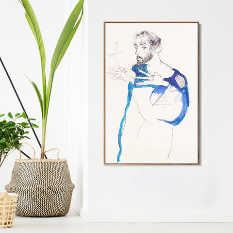 INVIN ART Framed Canvas Giclee Print The man and fish by Egon Schiele Wall Art Living Room Home Office Decorations
