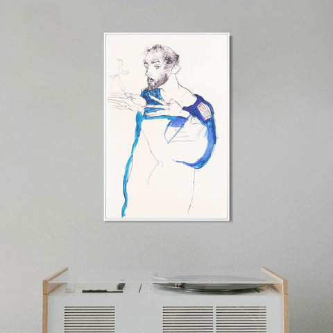 INVIN ART Framed Canvas Giclee Print The man and fish by Egon Schiele Wall Art Living Room Home Office Decorations