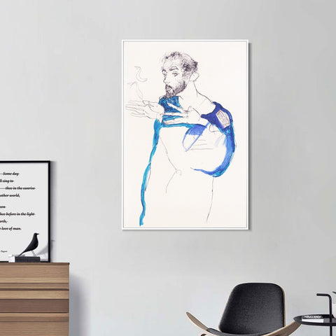 INVIN ART Framed Canvas Giclee Print The man and fish by Egon Schiele Wall Art Living Room Home Office Decorations
