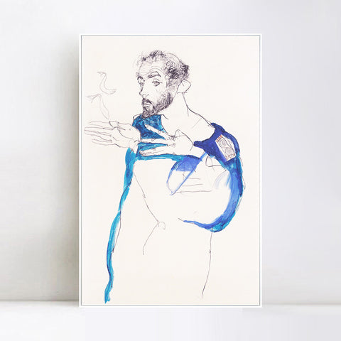 INVIN ART Framed Canvas Giclee Print The man and fish by Egon Schiele Wall Art Living Room Home Office Decorations