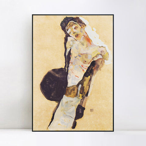 INVIN ART Framed Canvas Giclee Print Man#100 by Egon Schiele Wall Art Living Room Home Office Decorations