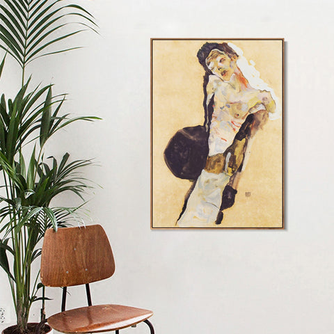 INVIN ART Framed Canvas Giclee Print Man#100 by Egon Schiele Wall Art Living Room Home Office Decorations