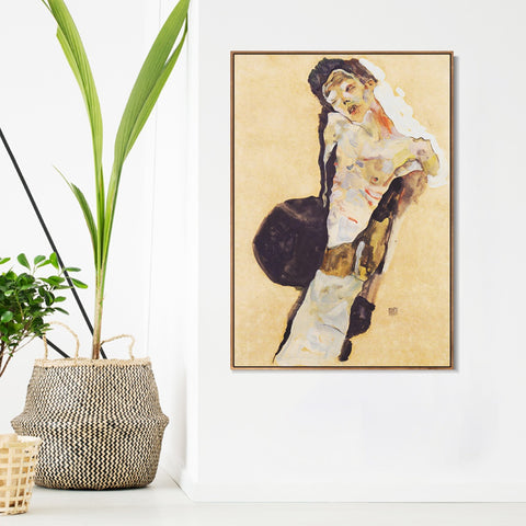 INVIN ART Framed Canvas Giclee Print Man#100 by Egon Schiele Wall Art Living Room Home Office Decorations