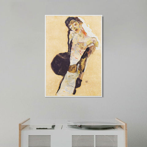 INVIN ART Framed Canvas Giclee Print Man#100 by Egon Schiele Wall Art Living Room Home Office Decorations