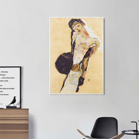 INVIN ART Framed Canvas Giclee Print Man#100 by Egon Schiele Wall Art Living Room Home Office Decorations