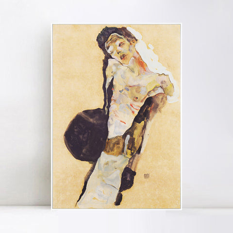 INVIN ART Framed Canvas Giclee Print Man#100 by Egon Schiele Wall Art Living Room Home Office Decorations
