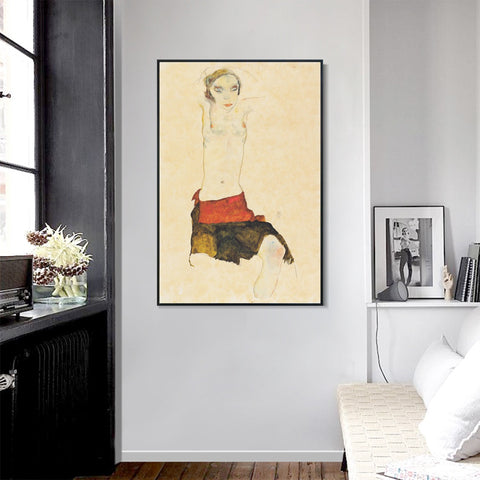 INVIN ART Framed Canvas Giclee Print Nude woman#101 by Egon Schiele Wall Art Living Room Home Office Decorations
