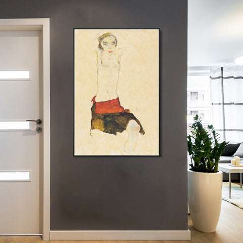 INVIN ART Framed Canvas Giclee Print Nude woman#101 by Egon Schiele Wall Art Living Room Home Office Decorations
