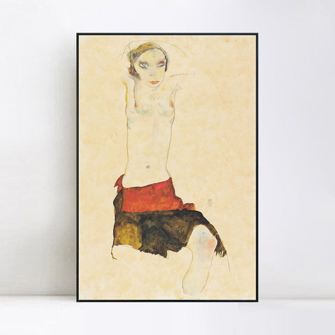 INVIN ART Framed Canvas Giclee Print Nude woman#101 by Egon Schiele Wall Art Living Room Home Office Decorations