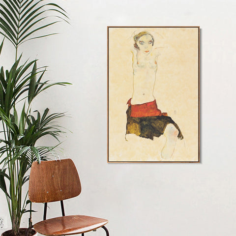 INVIN ART Framed Canvas Giclee Print Nude woman#101 by Egon Schiele Wall Art Living Room Home Office Decorations