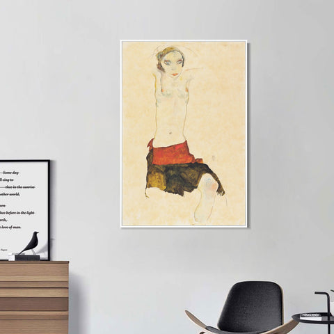 INVIN ART Framed Canvas Giclee Print Nude woman#101 by Egon Schiele Wall Art Living Room Home Office Decorations