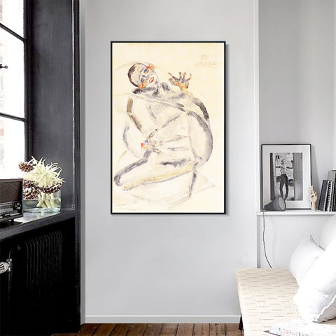 INVIN ART Framed Canvas Giclee Print Man#102 by Egon Schiele Wall Art Living Room Home Office Decorations