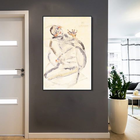 INVIN ART Framed Canvas Giclee Print Man#102 by Egon Schiele Wall Art Living Room Home Office Decorations
