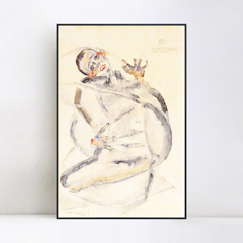 INVIN ART Framed Canvas Giclee Print Man#102 by Egon Schiele Wall Art Living Room Home Office Decorations