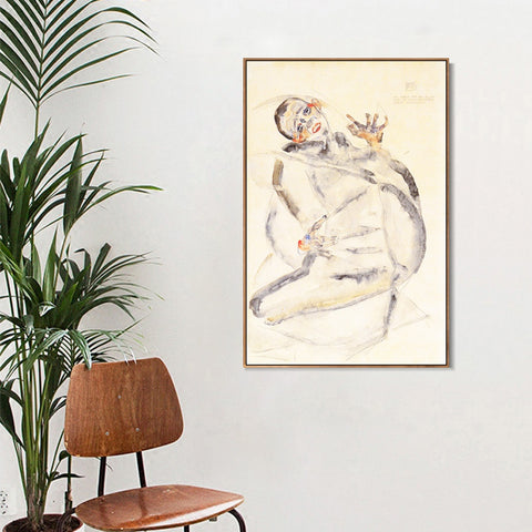 INVIN ART Framed Canvas Giclee Print Man#102 by Egon Schiele Wall Art Living Room Home Office Decorations