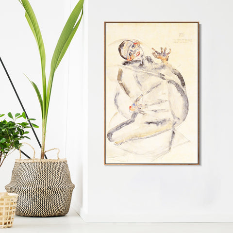 INVIN ART Framed Canvas Giclee Print Man#102 by Egon Schiele Wall Art Living Room Home Office Decorations