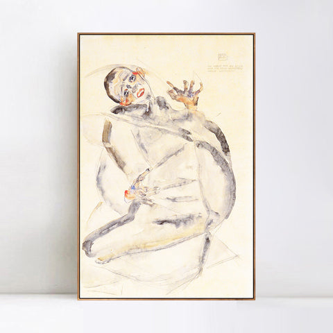 INVIN ART Framed Canvas Giclee Print Man#102 by Egon Schiele Wall Art Living Room Home Office Decorations