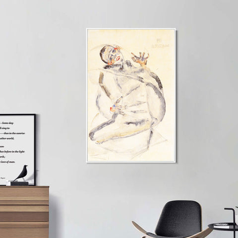INVIN ART Framed Canvas Giclee Print Man#102 by Egon Schiele Wall Art Living Room Home Office Decorations