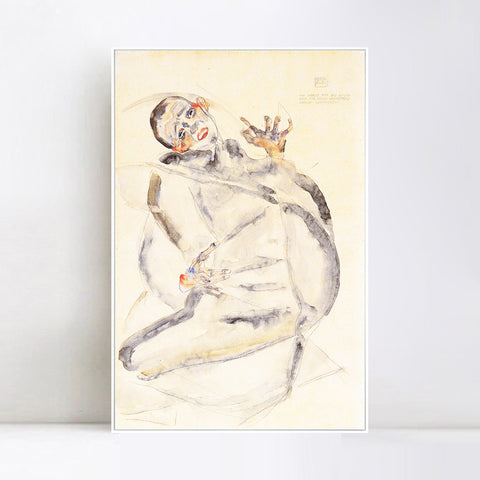 INVIN ART Framed Canvas Giclee Print Man#102 by Egon Schiele Wall Art Living Room Home Office Decorations