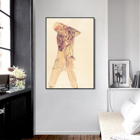INVIN ART Framed Canvas Giclee Print Man#103 by Egon Schiele Wall Art Living Room Home Office Decorations