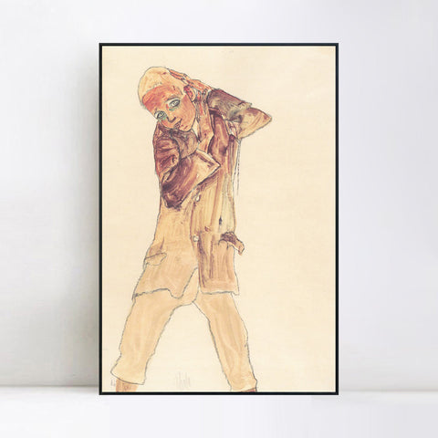 INVIN ART Framed Canvas Giclee Print Man#103 by Egon Schiele Wall Art Living Room Home Office Decorations