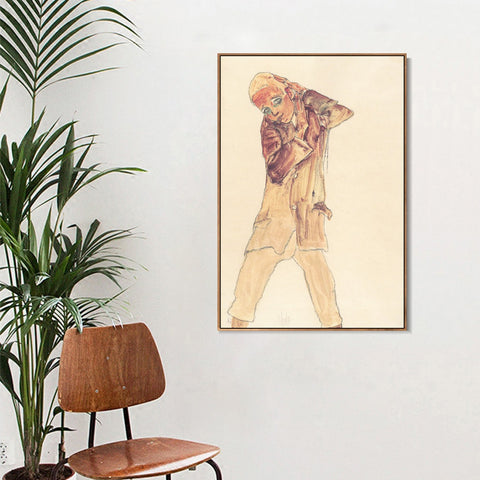 INVIN ART Framed Canvas Giclee Print Man#103 by Egon Schiele Wall Art Living Room Home Office Decorations