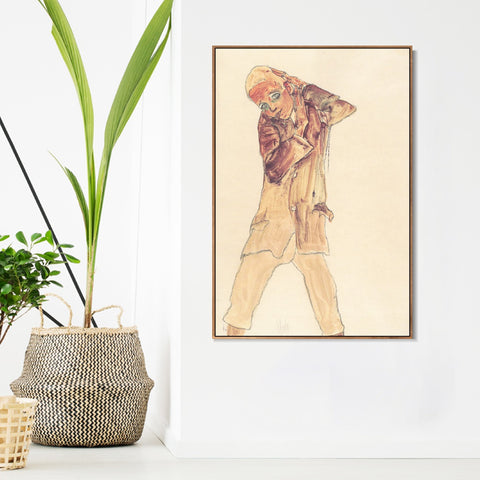 INVIN ART Framed Canvas Giclee Print Man#103 by Egon Schiele Wall Art Living Room Home Office Decorations