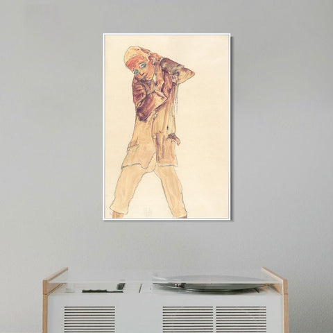 INVIN ART Framed Canvas Giclee Print Man#103 by Egon Schiele Wall Art Living Room Home Office Decorations