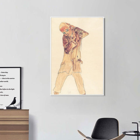 INVIN ART Framed Canvas Giclee Print Man#103 by Egon Schiele Wall Art Living Room Home Office Decorations