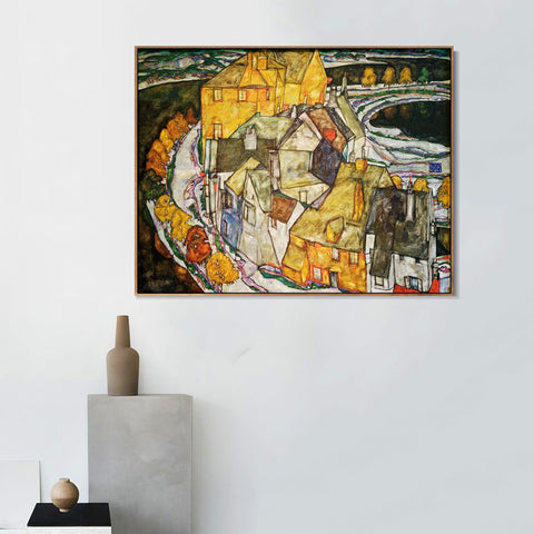 INVIN ART Framed Canvas Giclee Print the house bend or island city by Egon Schiele Wall Art Living Room Home Office Decorations