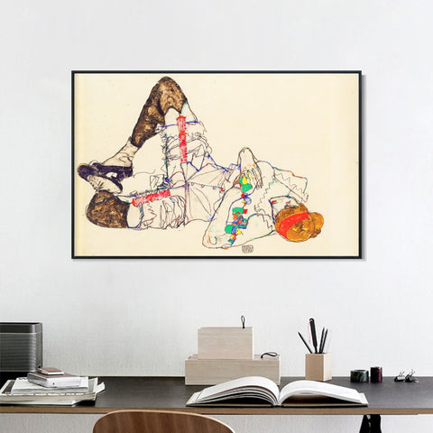 INVIN ART Framed Canvas Giclee Print woman laying on her back 1914 by Egon Schiele Wall Art Living Room Home Office Decorations