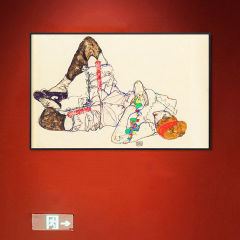 INVIN ART Framed Canvas Giclee Print woman laying on her back 1914 by Egon Schiele Wall Art Living Room Home Office Decorations
