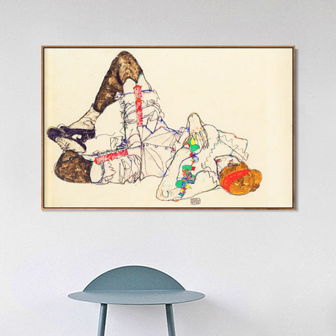 INVIN ART Framed Canvas Giclee Print woman laying on her back 1914 by Egon Schiele Wall Art Living Room Home Office Decorations