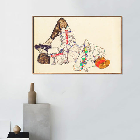 INVIN ART Framed Canvas Giclee Print woman laying on her back 1914 by Egon Schiele Wall Art Living Room Home Office Decorations